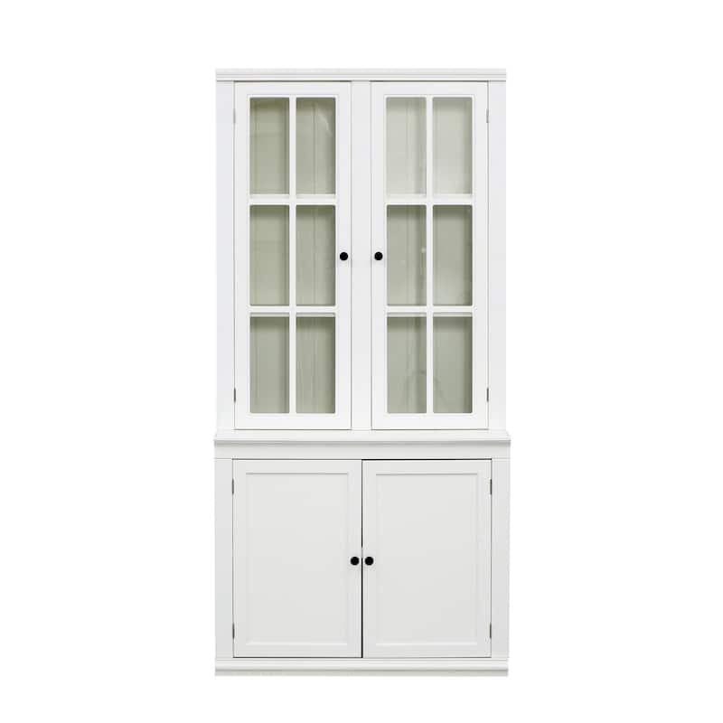 Pantry Cabinet with Tempered Glass Doors, Display Cabinets with Storage, Expandable Modular Design with Lattice Window