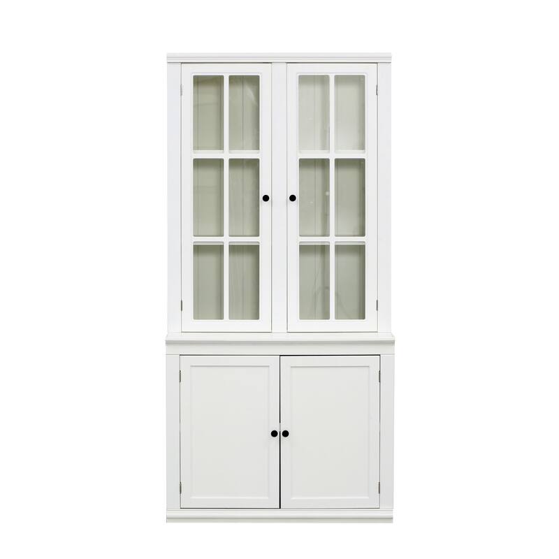 Roomfitters 75.25'' Pantry Cabinet with Glass Door, Farmhouse Hutch Display Cabinet with Storage for Kitchen, White