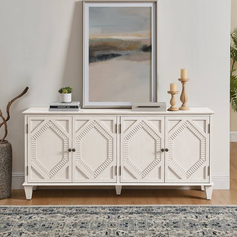 65.2" Mid Century Modern Sideboard Buffet Cabinet with Storage, Symmetrical Geometric Accent Coffee Bar Wine Bar Storage Cabinet