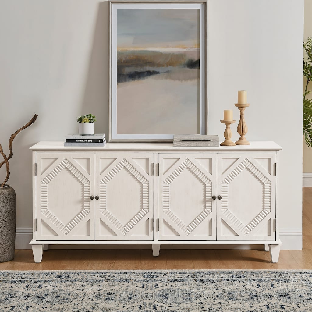 Sideboard Cabinet with 4 Doors & Adjustable Shelf, Accent Cabinet with Solid Wood Legs, Large Wine Bar Storage Cabinet