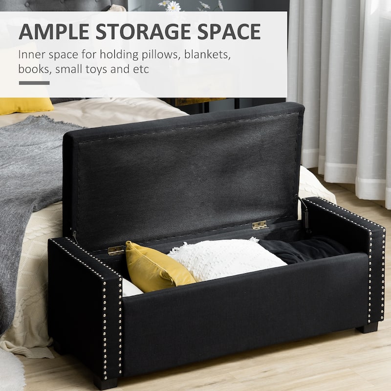 HOMCOM Nailhead Trim Upholstered Flip Top Storage Bench, Fabric Ottoman for Bedroom, or Living room - 47.25"x19.75"x17.25"