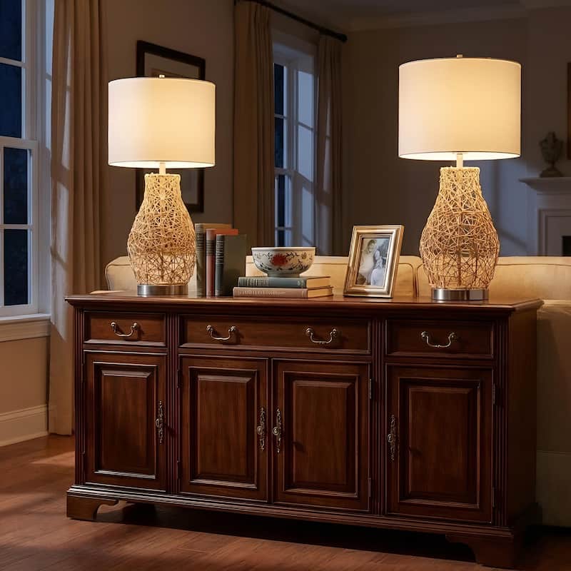 Acroma Natural Braided Table Lamp with Fabric Shade