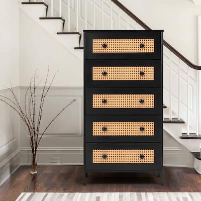 VredHom 5-tier Closet Dresser Chest PE Rattan Storage Tower Organizer Cabinet