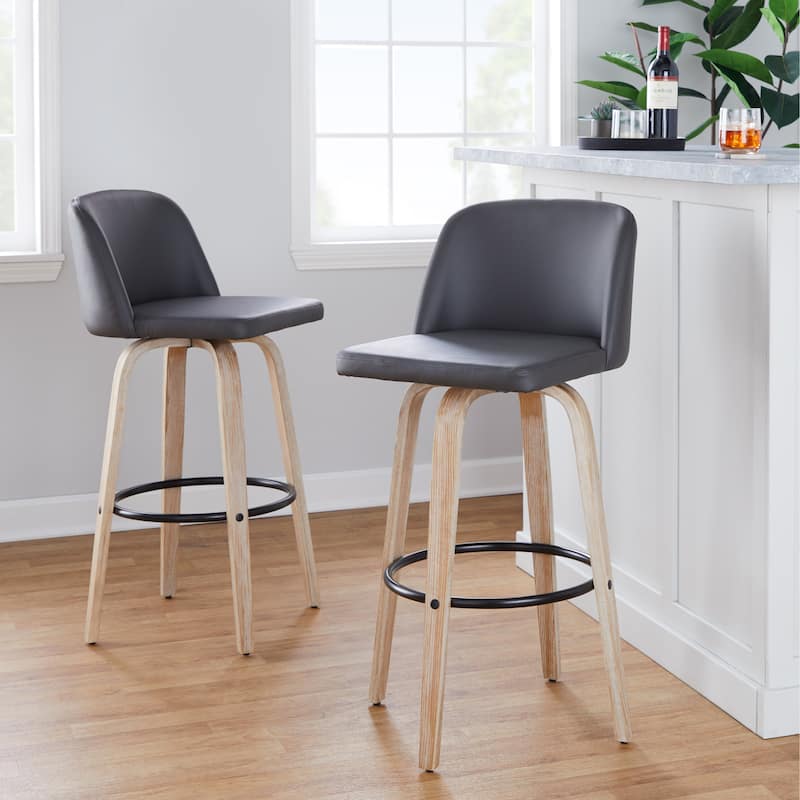 The Gray Barn Vallberga 30" Fixed-Height Bar Stool with White Washed Wood Base (Set of 2)