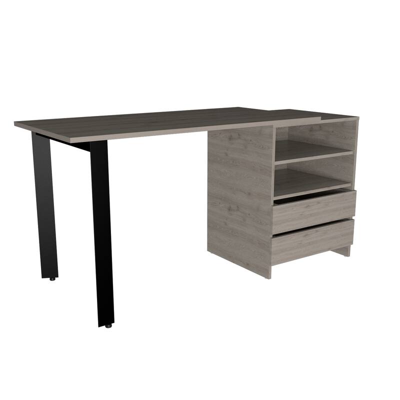 Desk, Two Legs, Two Drawers, Two Shelves -Light Gray