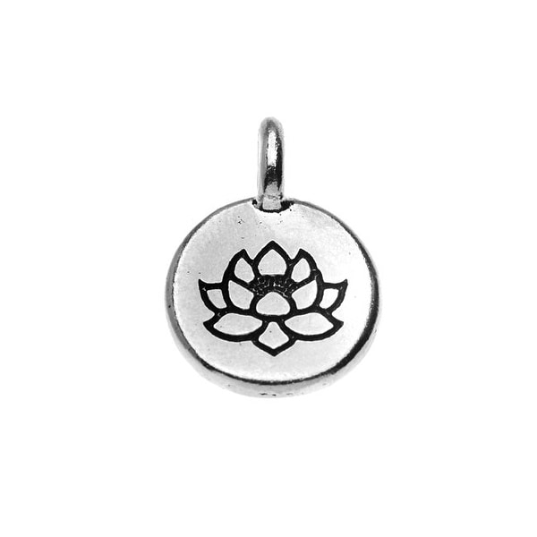 TierraCast Pewter, Round Lotus Flower Charm 16.5x11.5mm, 1 Piece, Antiqued Silver Plated. Opens flyout.