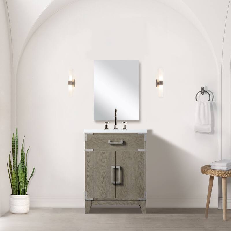 24" Bathroom Vanity with Acrylic Top, 18" Frameless Mirror, and Chrome Gooseneck Faucet for Modern Bathrooms