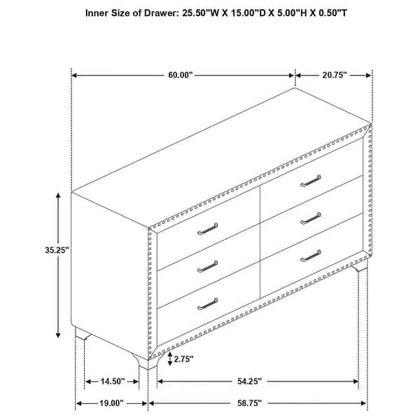 dimension image slide 0 of 4, Melody Modern Classic 6-drawer Upholstered Bedroom Dresser