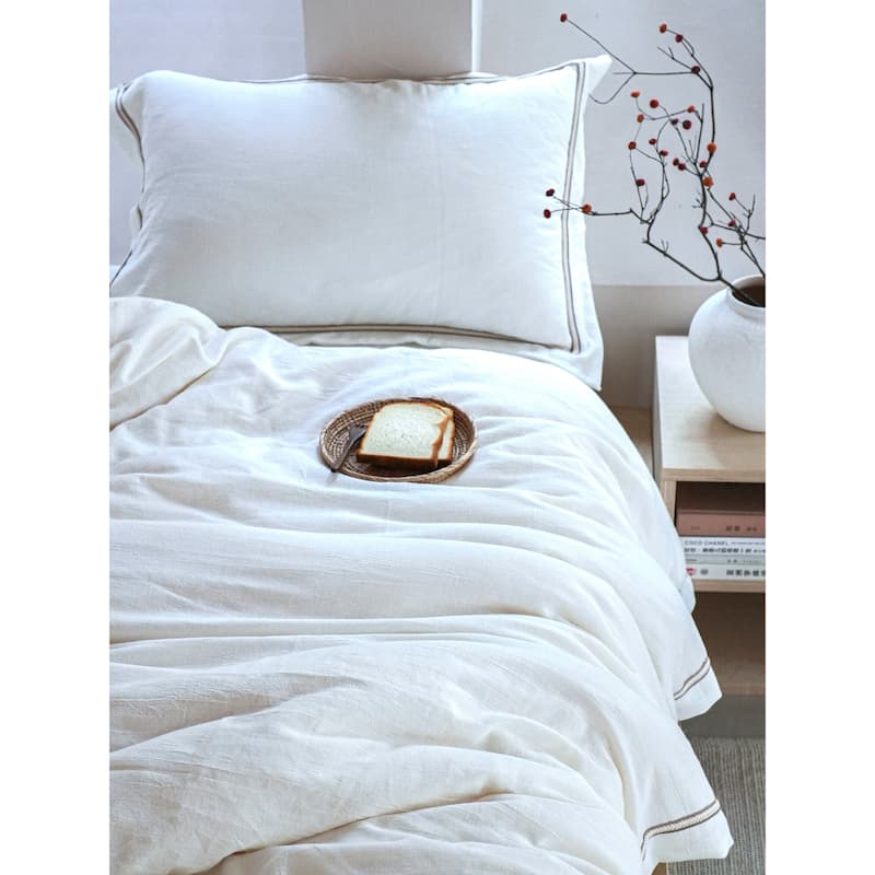 Decorative Linen Duvet Cover With Pillowcase White -Top Grade & Natural
