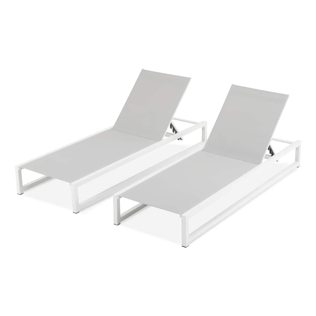 5-Level Adjustable 2-Piece Outdoor Chaise Lounge, Durable Aluminum Frame & Textilene Mesh, Perfect for Patio/Poolside