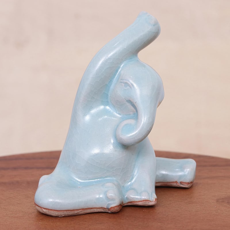 Novica Handmade Head To Knee Celadon Ceramic Figurine