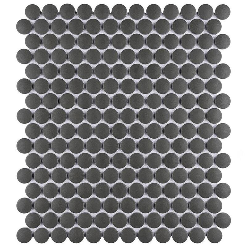 Merola Tile Gotham Penny Round Black 9.75" x 11.5" Unglazed Porcelain Mosaic Tile