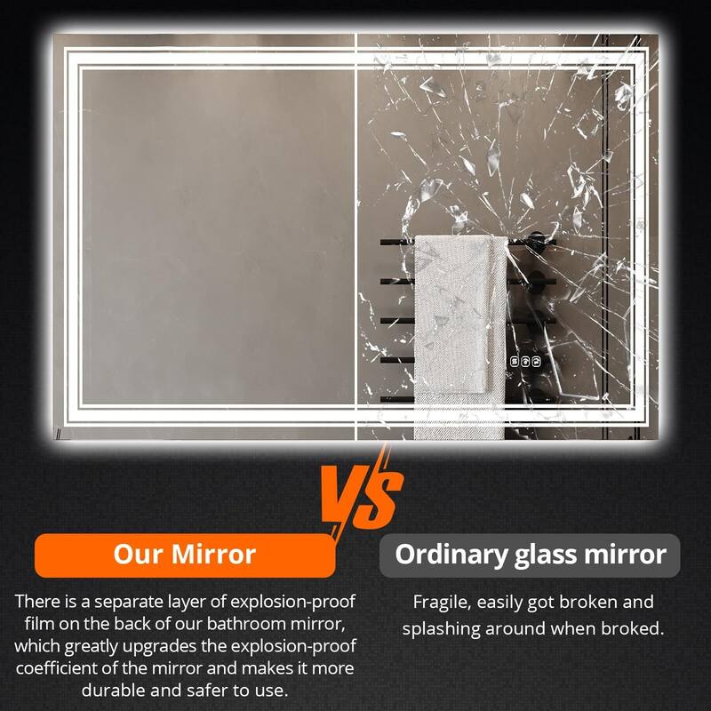 LED Bathroom Mirror with Lights,Anti-Fog,Dimmable,Backlit + Front Lit,Lighted Mirrors for Bathroom Wall