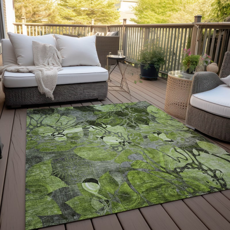 Machine Washable Indoor/ Outdoor Modern Floral Chantille Rug - 3' x 5' - Fern