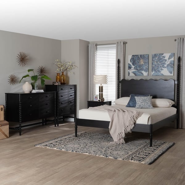Brantley Spindle 4-Piece Bedroom Set - Farmhouse Bed Frame with Matching Dresser, Chest, and Nightstand - Bed Bath & Beyond