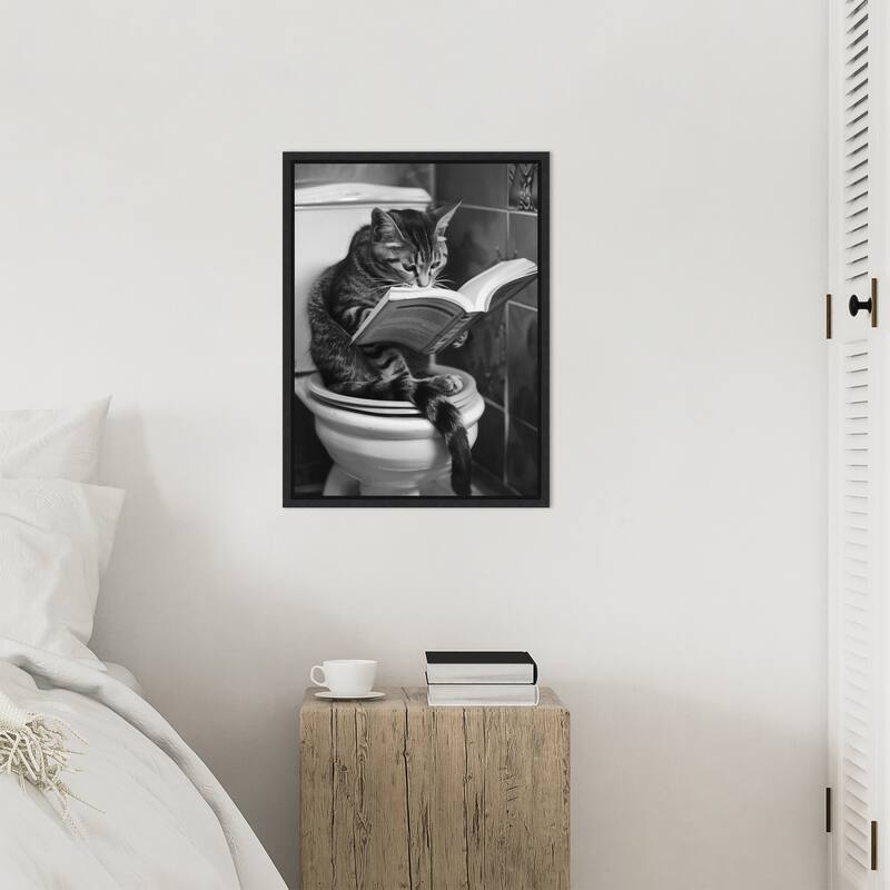 Literary Litter Box Cat by Niky Rahner Framed Canvas Wall Art