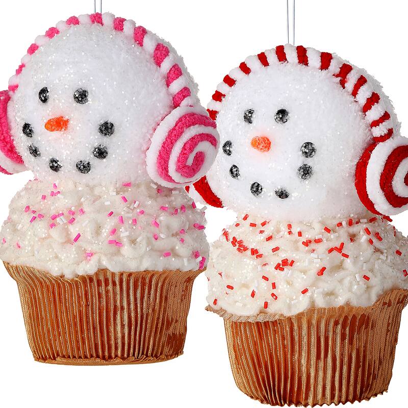 7" Sweets Snowman Cupcake With Earmuffs Set of 2