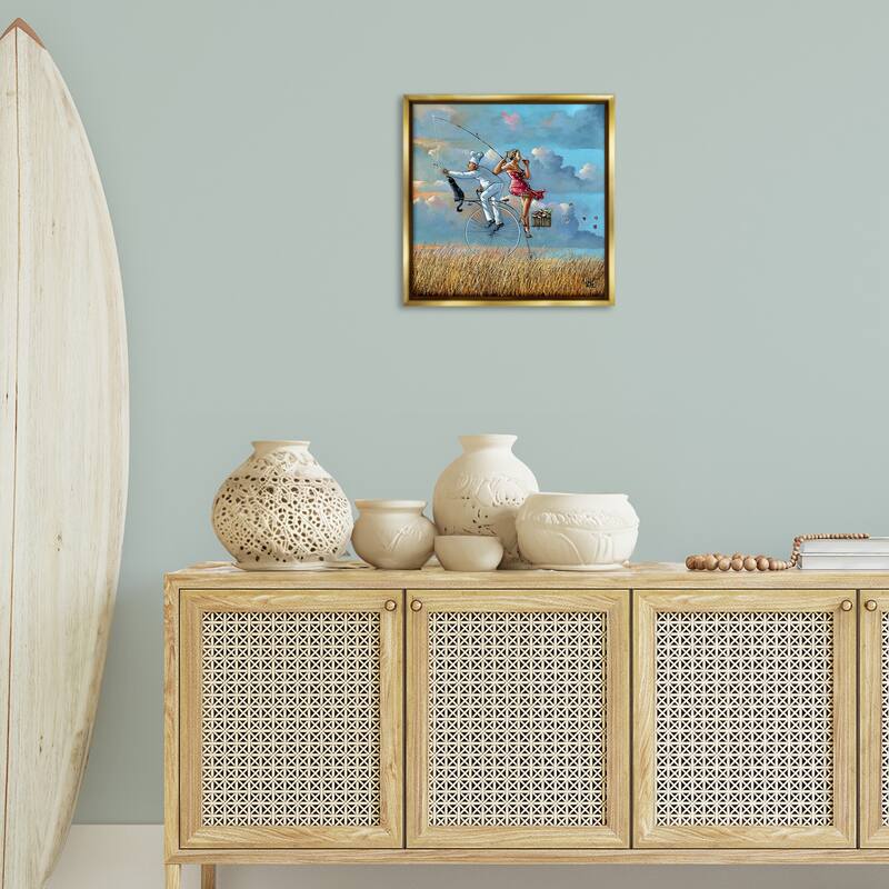 Stupell Charming Lady & Chef Bicycle View Framed Floater Canvas Wall Art Design By Ronald West