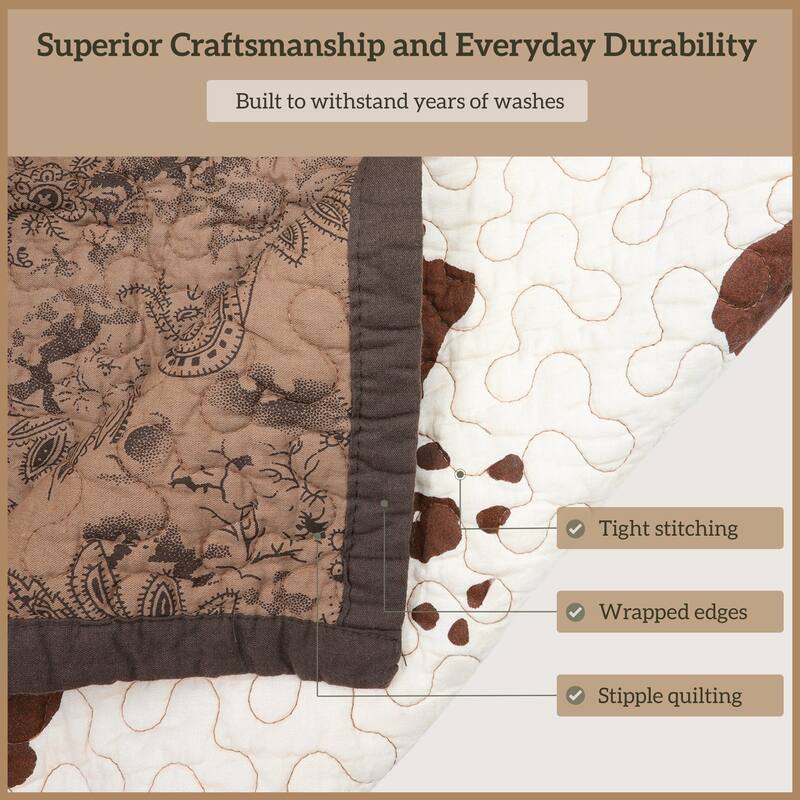 Paseo Road Elsa Cow Print and Paisley 100% Cotton 3 Piece Reversible Quilt Set