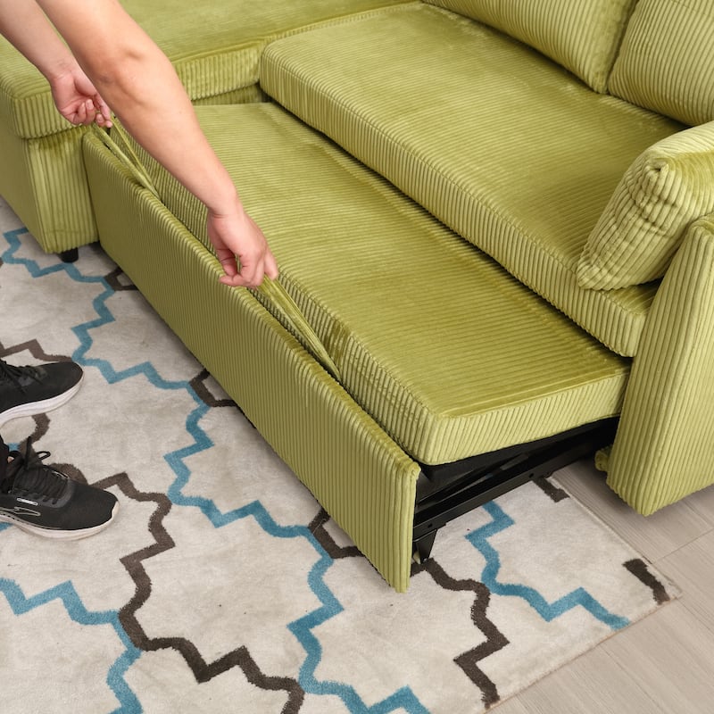 Green 81.1'' L-Shaped 3 Seater Modular Sofa with Reversible Chaise Lounge and Storage, Plush Velvet Sleeper Sofa for Living Room
