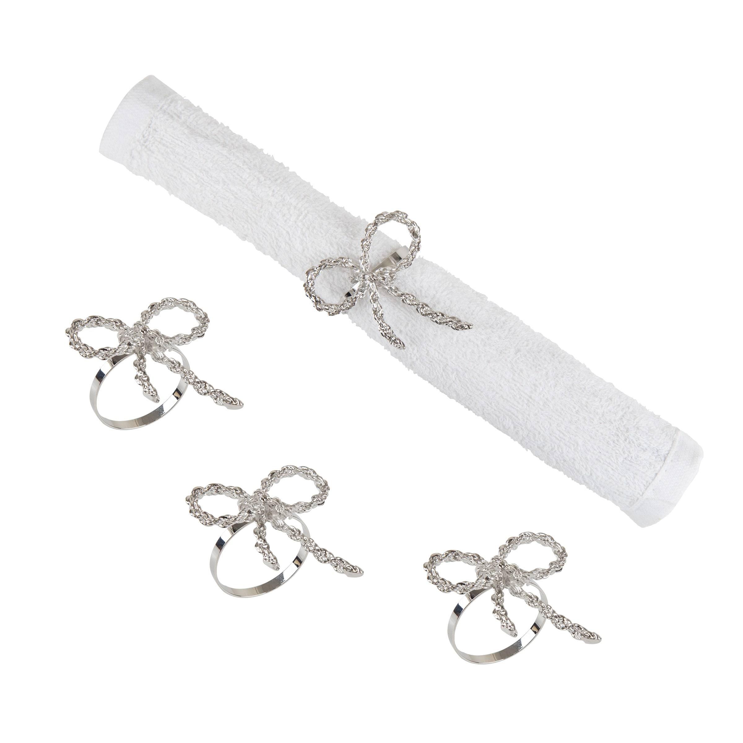 Silver Ribbon Napkin Ring, Set of 4
