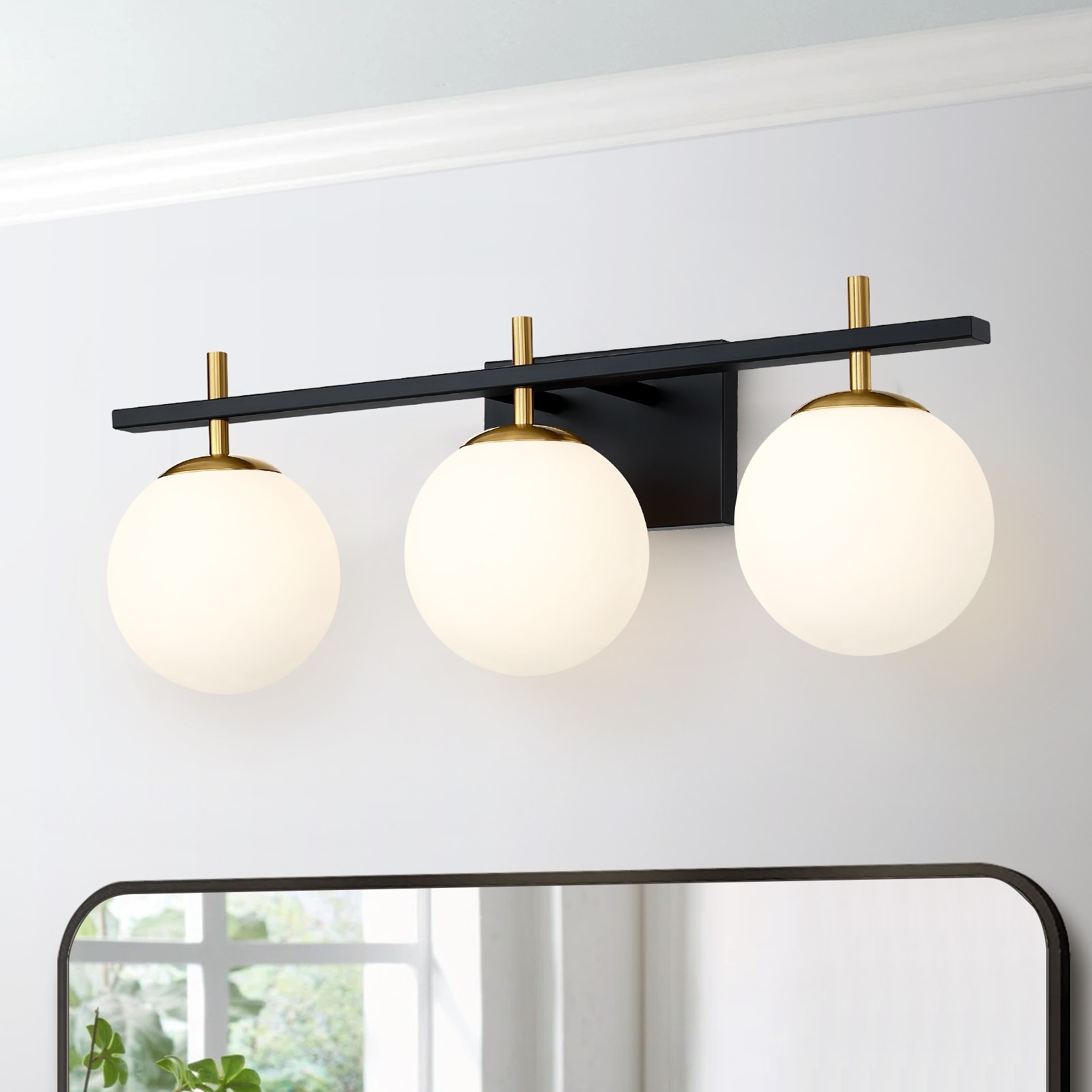 3-Light Black Vanity Light with Globe Shades - 24'' W