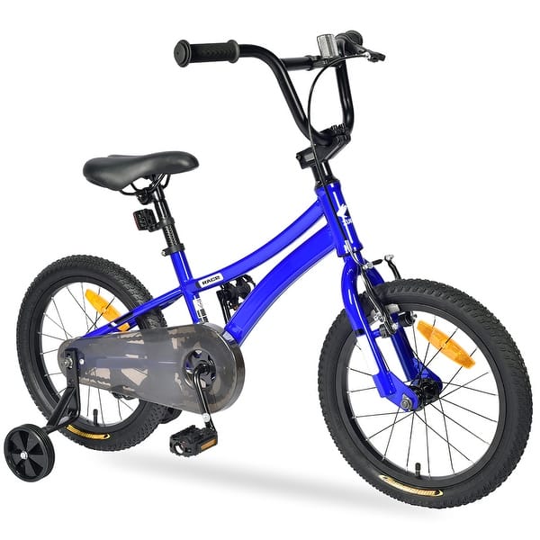 slide 2 of 20, 16 Inch Road City Bike For Toddlers Kids, Steel Frame Road Bike With Training Wheels, Lightweight Kids City Bike Blue
