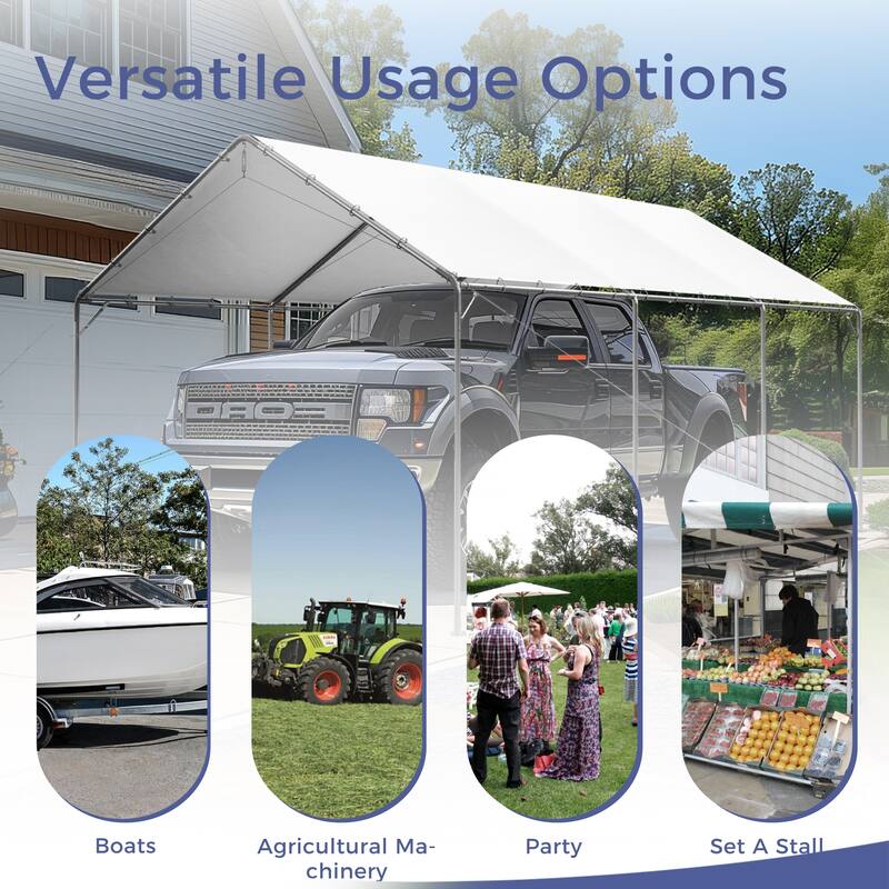 MAISON ARTS Heavy Duty Carport 12x20 ft - Height Adjustable Car Canopy Garage for Boat & Party Tents