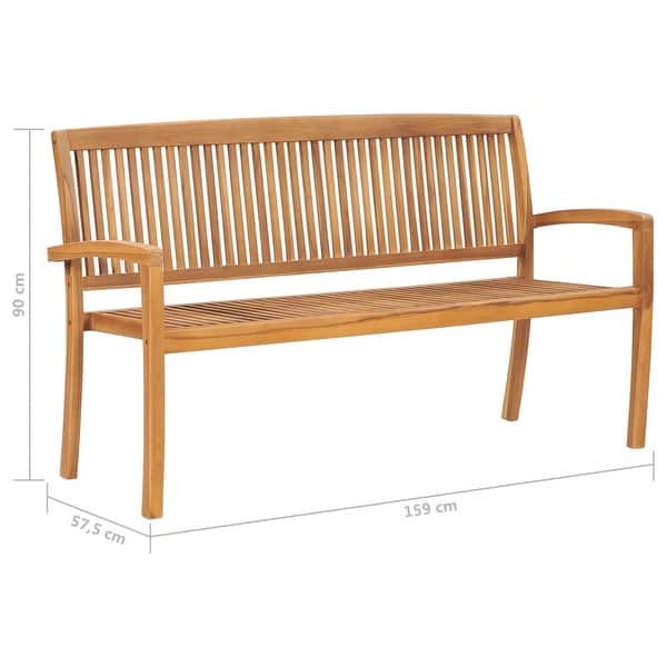 dimension image slide 3 of 2, vidaXL Stacking Patio Bench with Cushion 62.6" Solid Teak Wood - 62.6" x 22.6" x 35.4"
