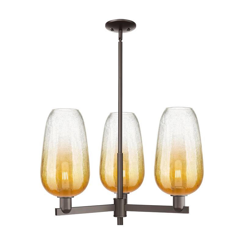 Innovations Lighting Downtown Urban - Brookhaven Flute - 3 Light 18" Stem Hung Chandelier - Oil Rubbed Bronze/Amber