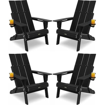 WINSOON Modern HDPE Outdoor Folding Adirondack Chair With Cup Holder Set Of 4