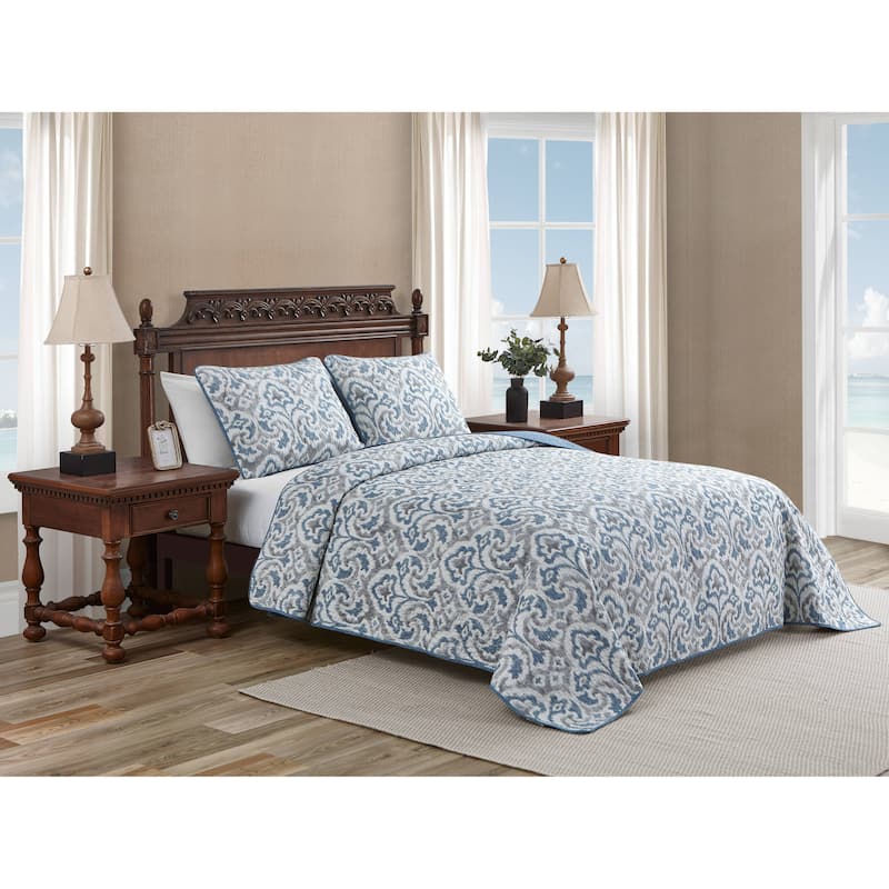 Tommy Bahama Cape Verde Grey Cotton Reversible Quilt Set