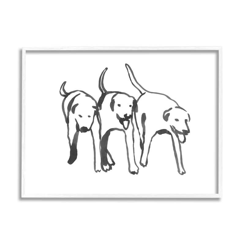 Stupell Dog Trio Outline Minimal Black White Pets Framed Wall Art - Grey - 24 x 30 - White