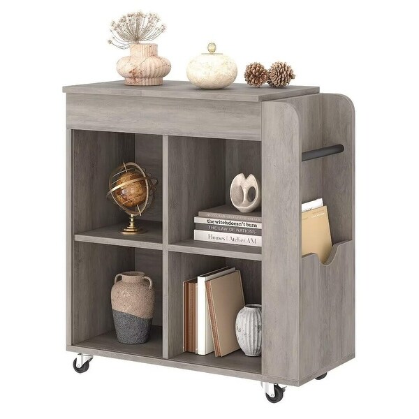 Side Table with Storage, Flip Top End Sofa Table with 3 Tier