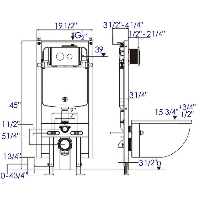 EAGO Polished Chrome Dual Flush Wall Mounted Toilet Tank Carrier for WD101, WD332, WD333 Bed
