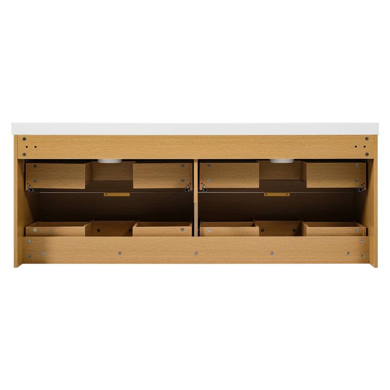 GDFStudio - Stratford Modern Wall Mounted Double Sink Bathroom Vanity with SMC Countertop, Soft Close Drawers & Storage - 19.8"