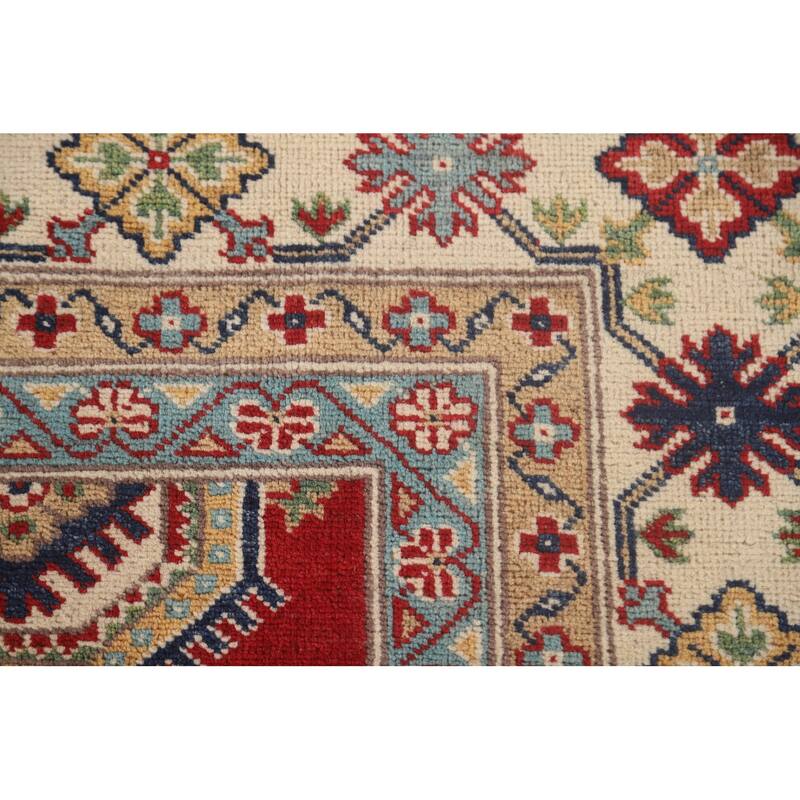 Kazak Oriental Area Rug Hand-Knotted Geometric Red Wool Carpet - 6'6"x 9'10"