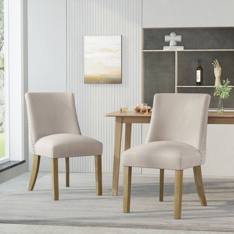 Frances Fabric Dining Chair (Set of 2) by Christopher Knight Home - Natural + Beige