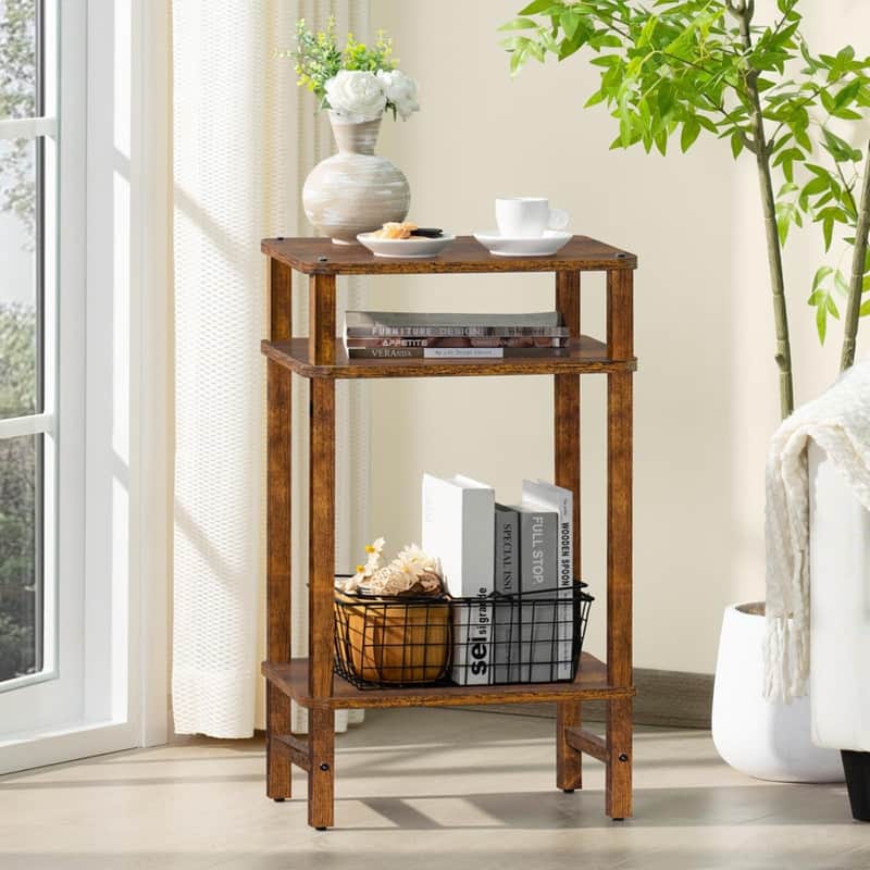 28in Tall Side Table 3-Tier Small Narrow End Table for Couch