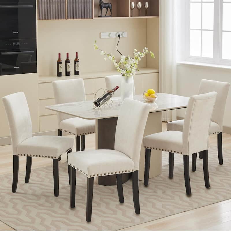 Upholstered Dining Chairs Set of 2, Fabric Parsons Dining Room Chair with Nailhead Trim and Sturdy Wood Legs