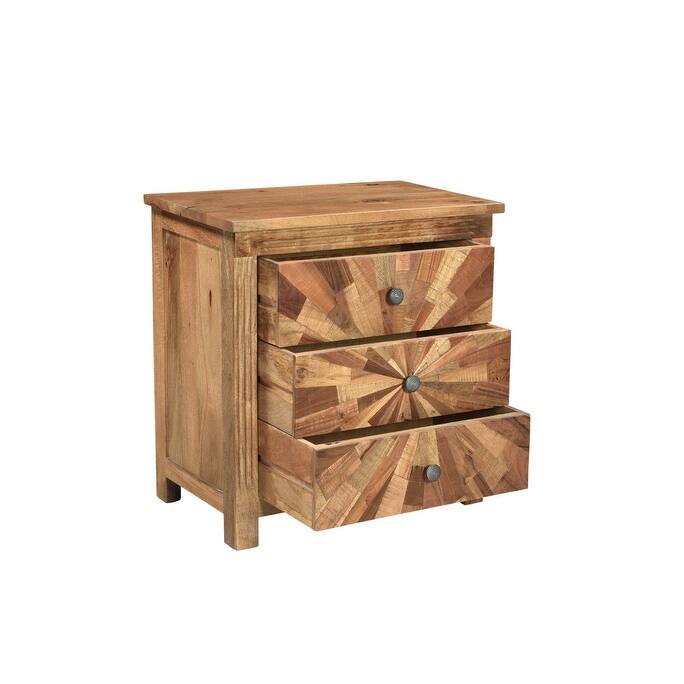 HomeRoots 30" Brown Solid Wood Three Drawer Nightstand