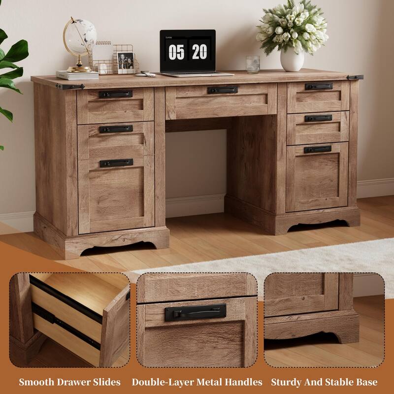 Farmhouse Executive Desks, Wood Computer Writing Desk for home office