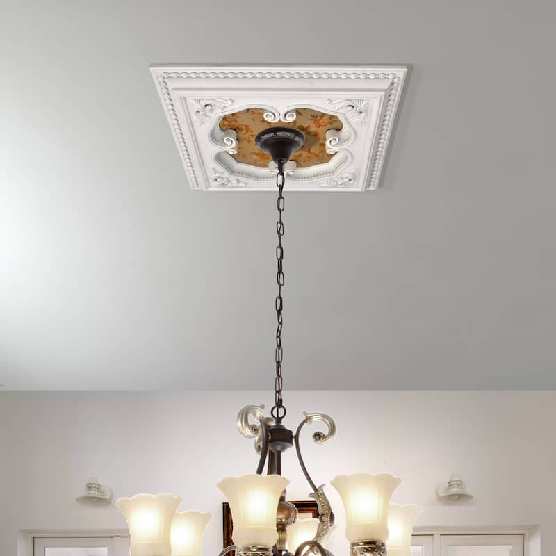 White and Gold Four Leaf Clover Square Chandelier Ceiling Medallion 24in - Gold