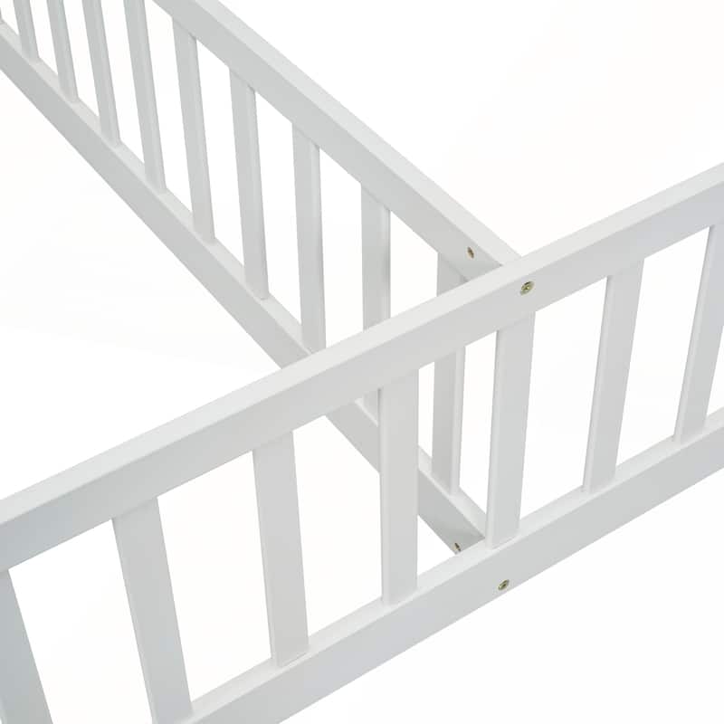 Double Twin House-Style Floor Bed with Fence