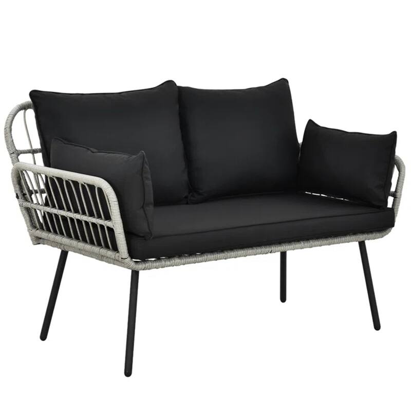 Moasis Outdoor Patio Loveseat Sofa,All-Weather Wicker Rattan 2 Seater Sofa with Cushions & Lumbar Pillows