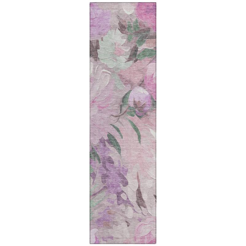 Machine Washable Indoor/ Outdoor Watercolor Floral Chantille Rug
