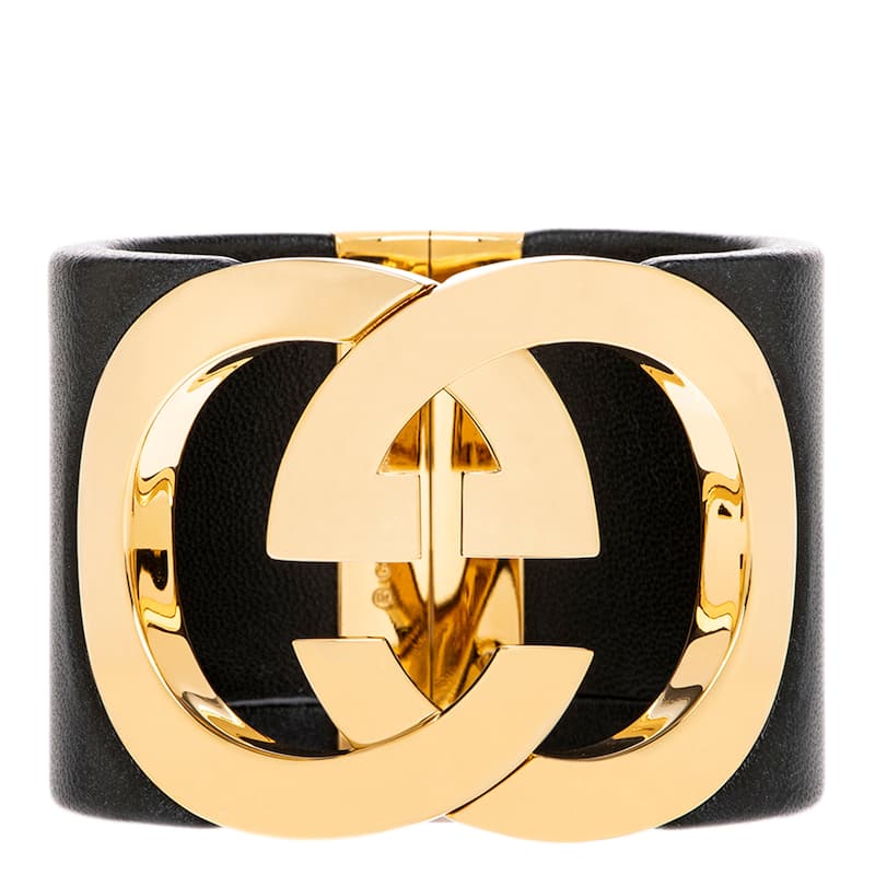 Gucci Interlocking Cuff Bracelet - Black + Gold-tone - L
