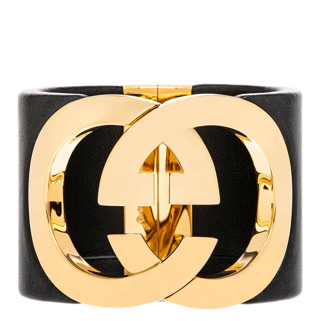 Gucci Interlocking Cuff Bracelet - Black + Gold-tone