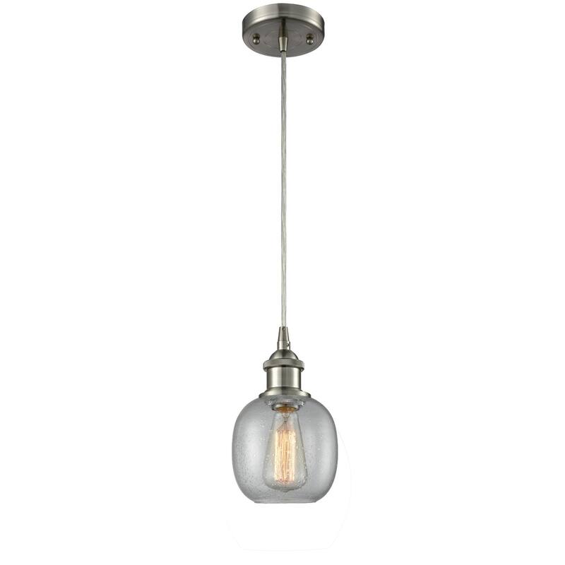 Innovations Lighting Belfast 6" Wide Mini Pendant - Cord Suspension - Brushed Satin Nickel / Clear Seedy