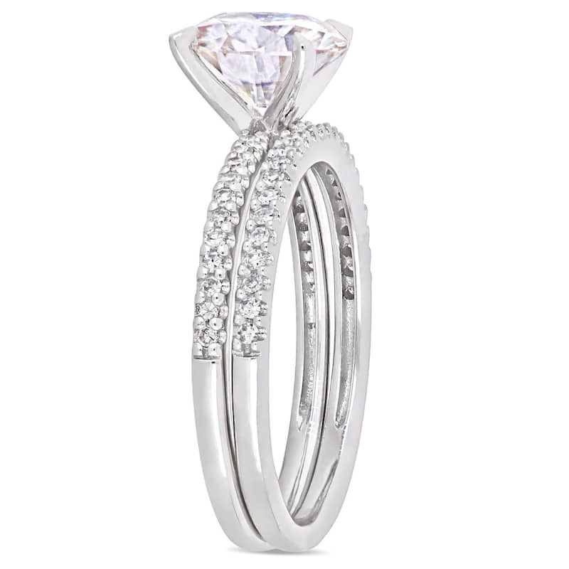 Miadora 2ct DEW Moissanite and 1/4ct TDW Diamond Bridal Ring Set in 14k White Gold